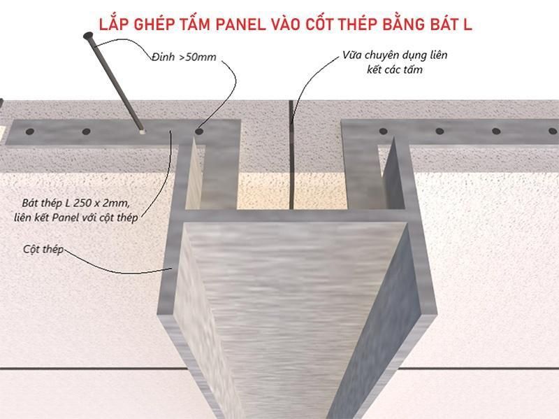 cách thi công lắp ghép tấm panel bằng bát thép L