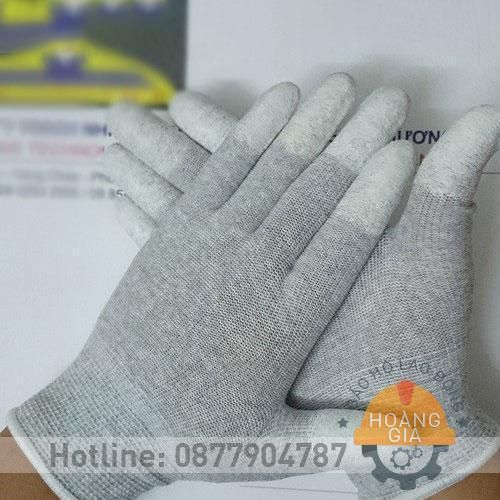 găng tay polyester đầu ngón phủ pu