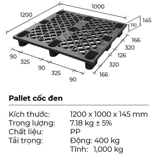 pallet nhựa cốc1200x1000x145mm màu đen