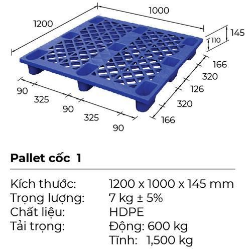 pallet nhựa cốc1200x1000x145mm xanh dương