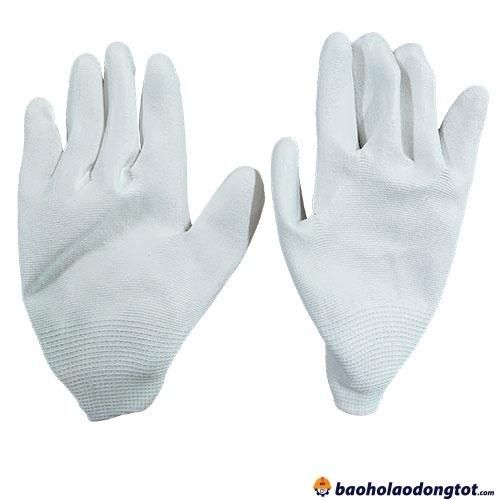 Găng tay sợi polyester màu trắng phủ PU lòng bàn tay