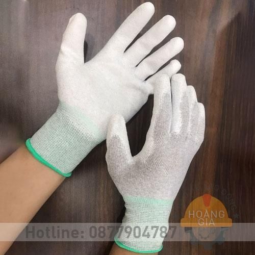 găng tay thun Polyester phủ pu màu xám